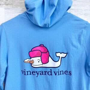 Vineyard Vines Snowman Whale Long-Sleeve Hooded Pocket Tee Blue Mens Small